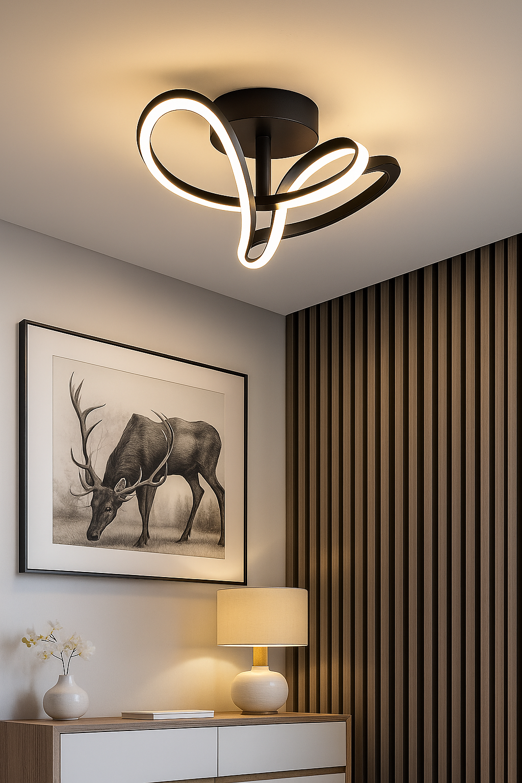 Lustră LED Premium 3 Funcții – Design Spirală Modernă, 30W, Lumină Reglabilă, Negru Elegant