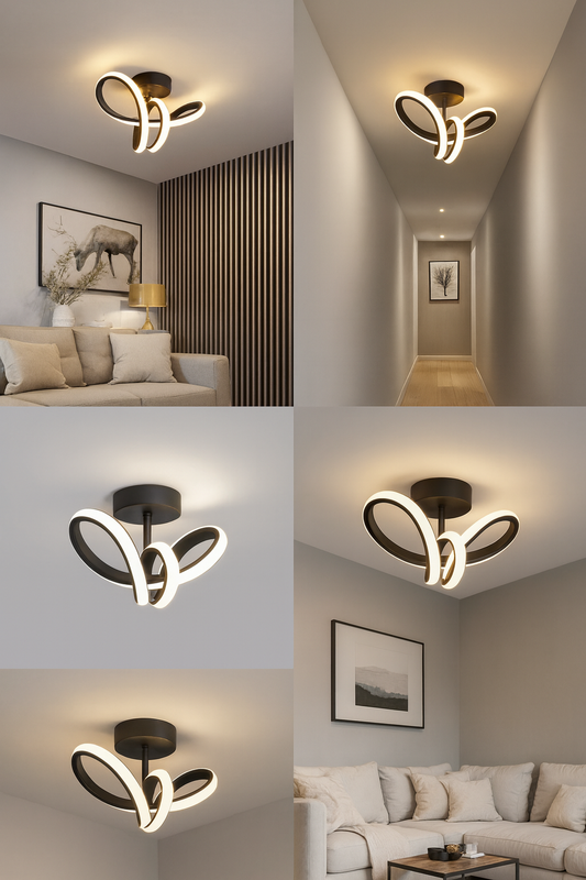 Lustră LED Premium 3 Funcții – Design Spirală Modernă, 30W, Lumină Reglabilă, Negru Elegant