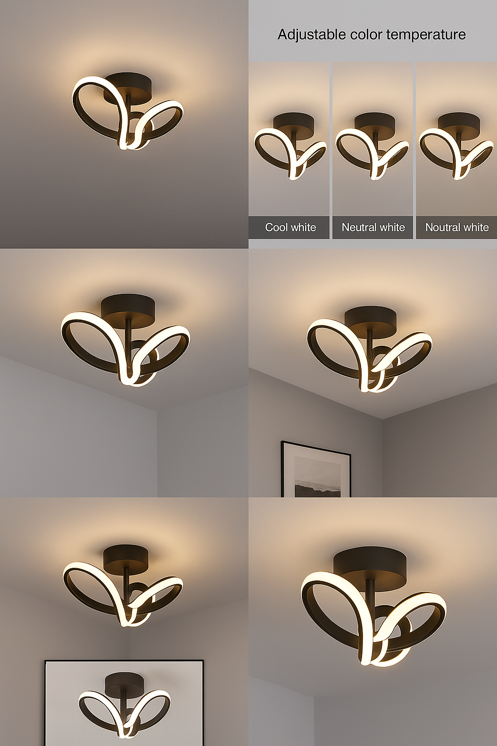 Lustră LED Premium 3 Funcții – Design Spirală Modernă, 30W, Lumină Reglabilă, Negru Elegant