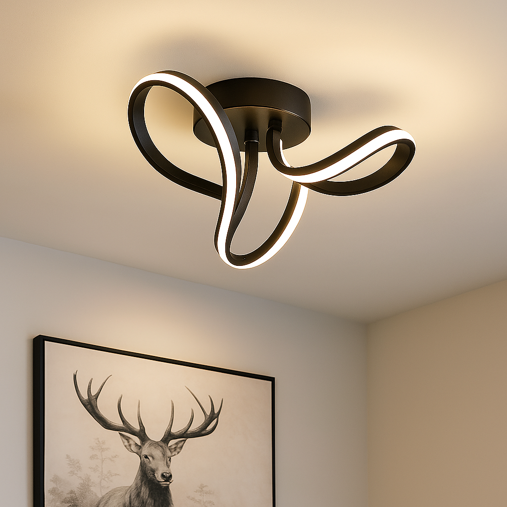 Lustră LED Premium 3 Funcții – Design Spirală Modernă, 30W, Lumină Reglabilă, Negru Elegant